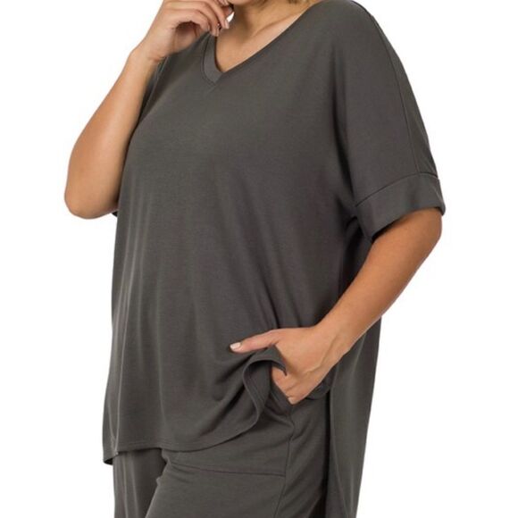 Plus size cute‎ short T-shirt set ASH OLIVE - Picture 2 of 11